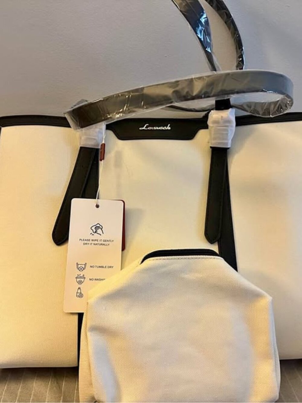 Brand New Lovevook White & Black Tote Bag with Matching Pouch
